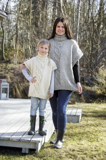 Poncho med knappar och fläta till barn, yangster och dam 