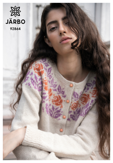 Mönster - Rosa - stickad kofta med blommigt ok - Dam | Eddna SE