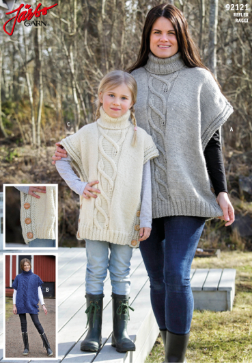 Poncho med knappar och fläta till barn, yangster och dam 