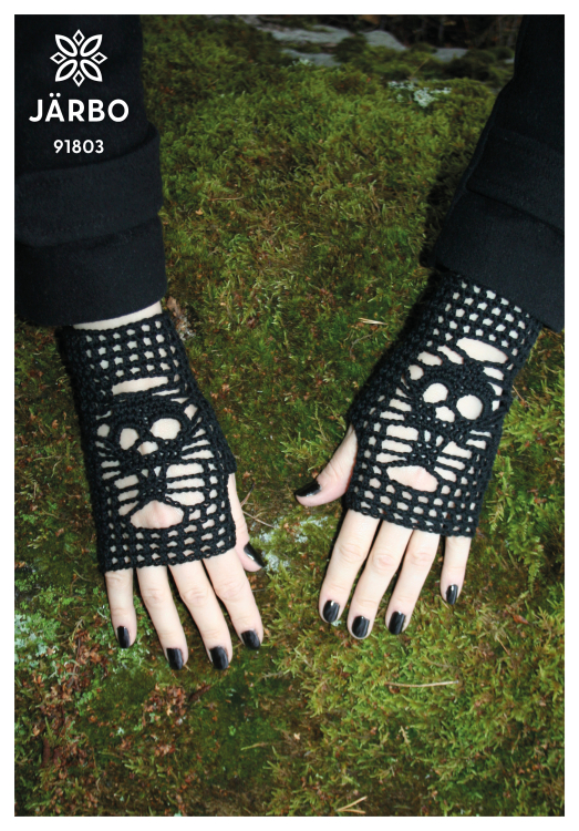 Virkade döskallehandskar