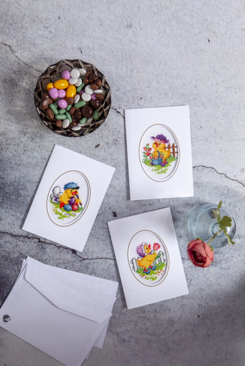 Broderikit kycklingar i det gröna - 3 pack kort | Eddna SE