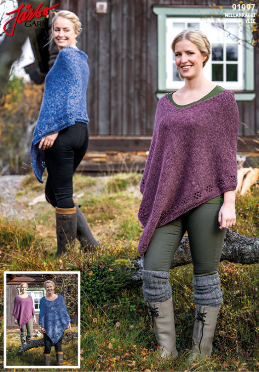 Flora Viola – poncho med blommönstrad bård