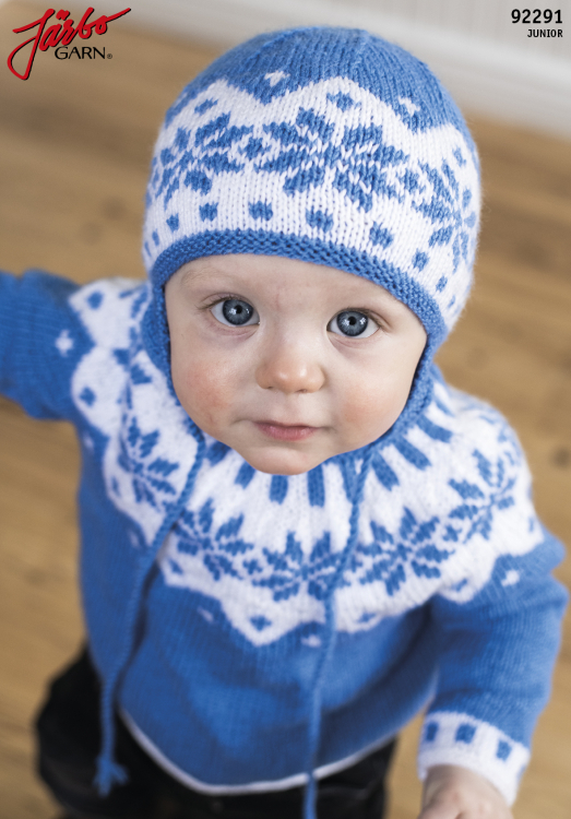 Adrienne - barntröja med mönsterok och matchande mössa