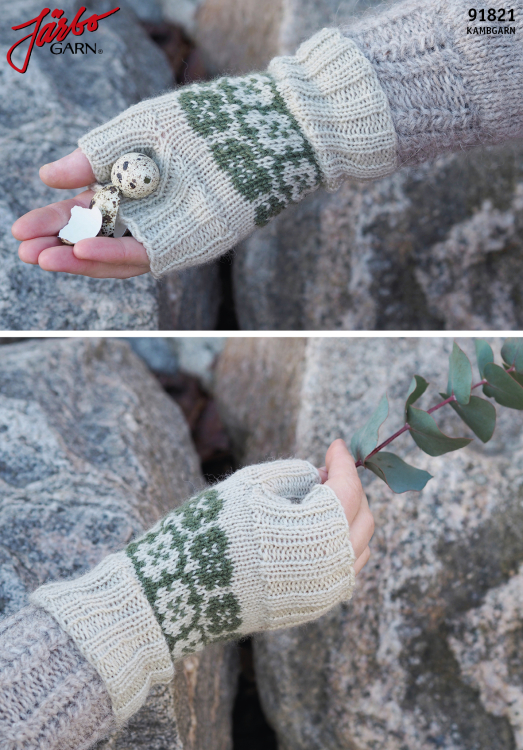 Vårblomma - mönsterstickade halvvantar