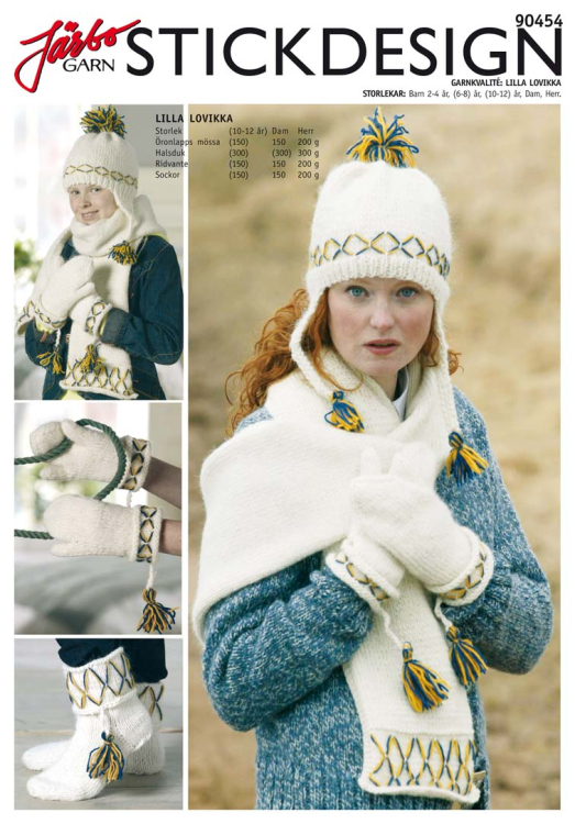 Öronlappsmössa, halsduk, tumvante, ridvante och socka