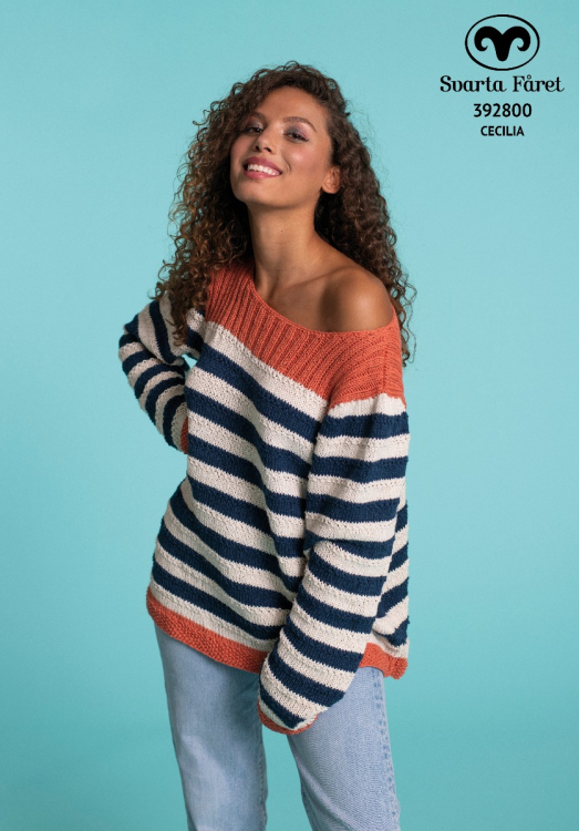 Randig tröja med ribbstickat ok