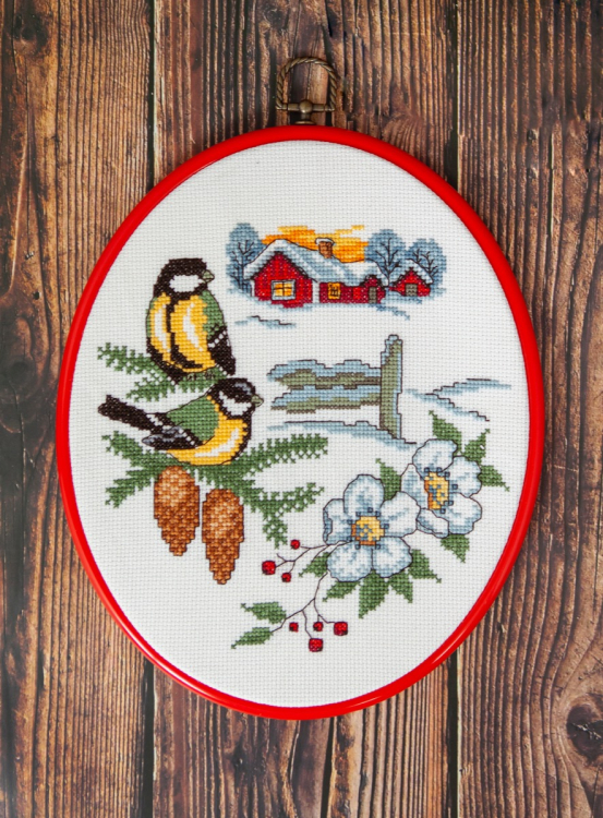 Broderikit talgoxar och julblommor - flexitavla | Eddna SE