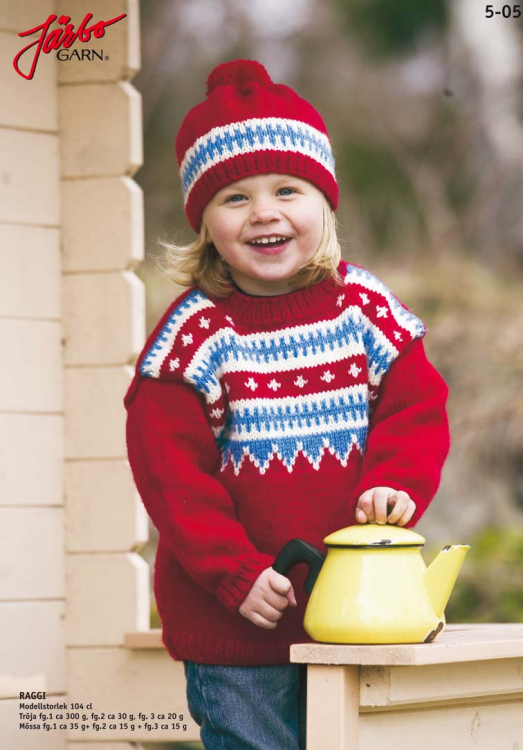 Klassisk mönsterstickad tröja med mössa