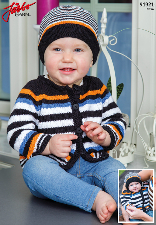 Randig kofta och mössa till baby 