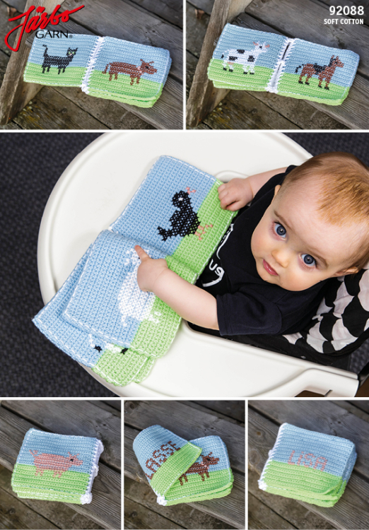 Virkad pekbok med broderade djur