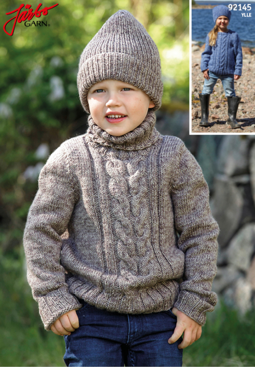 Barntröja med flätor och polo eller rund krage 