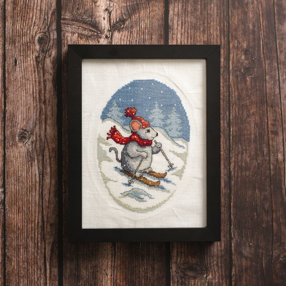 Mus på skidor - tavla