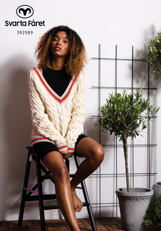Mönster - Varadero flätstickad tröja med v-ringning - Dam | Eddna SE