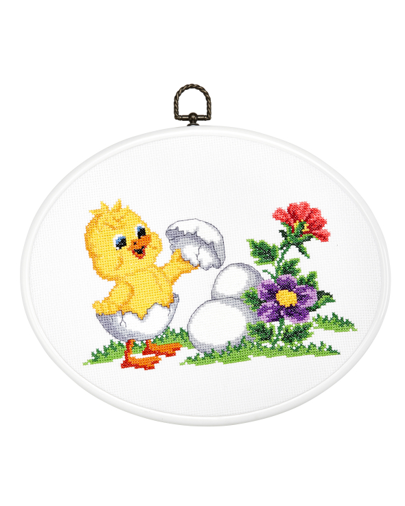 Broderikit gullig kyckling i äggskal - flexitavla | Eddna SE